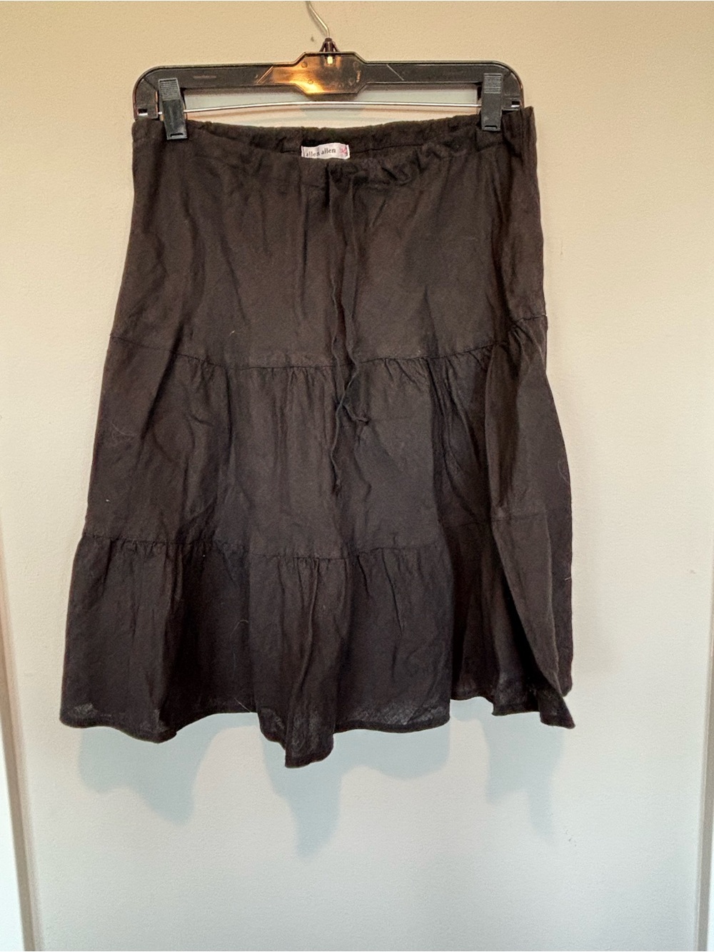 Allen Allen Linen Black Tiered A-Line Skirt